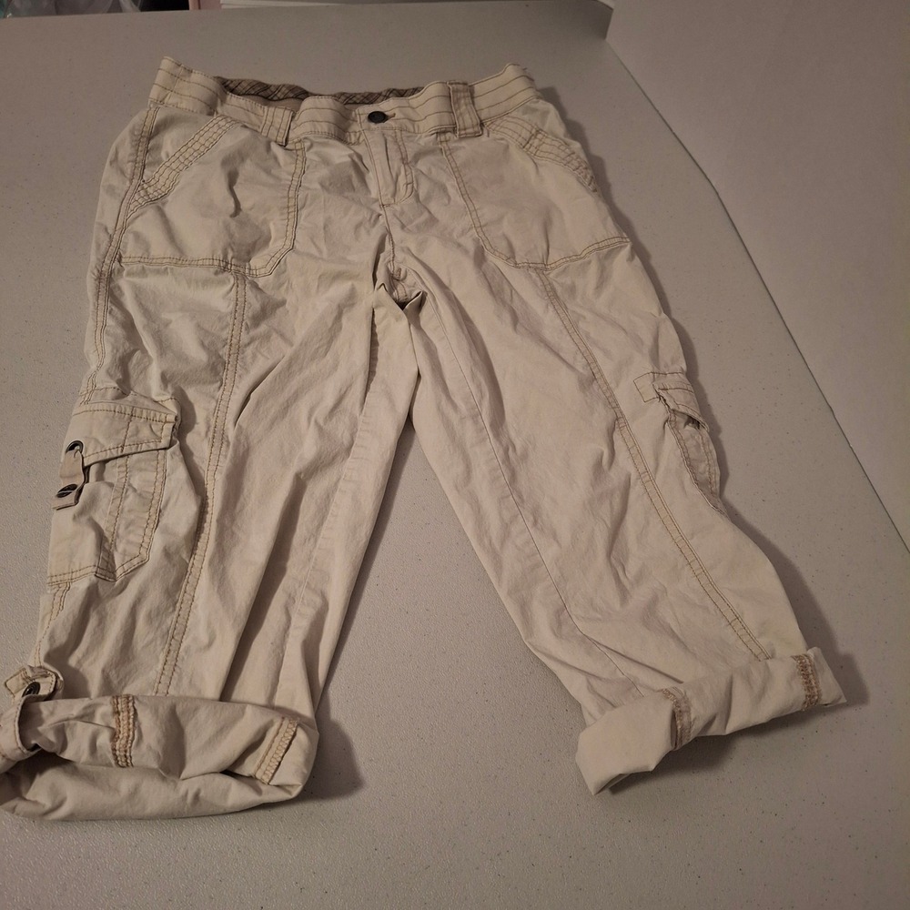 Natural Reflections Womens Cargo Capri‎ Pants Beige Size 8 Cotton Spandex Blend